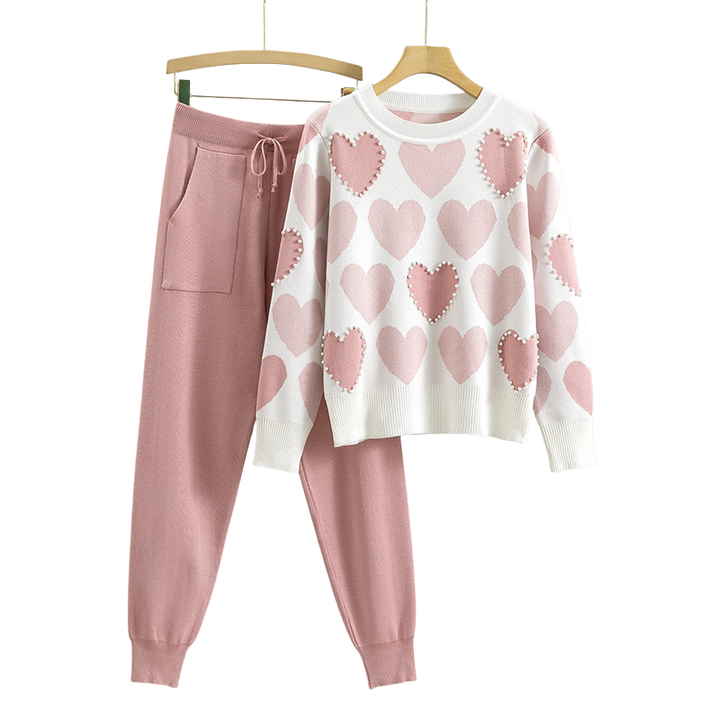 EDNA – Chic Heart Pattern Knit Two-Piece Set