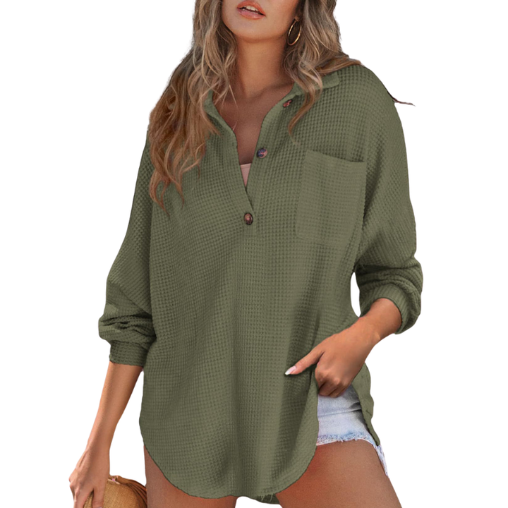 VICTORIA | Lightweight Button V-Neck Tunic Blouse