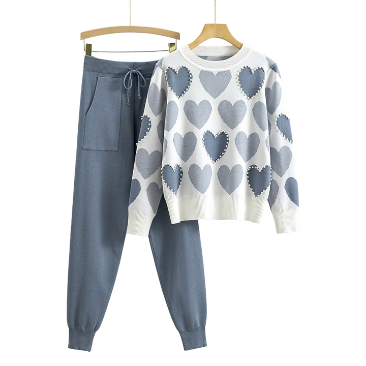 EDNA – Chic Heart Pattern Knit Two-Piece Set