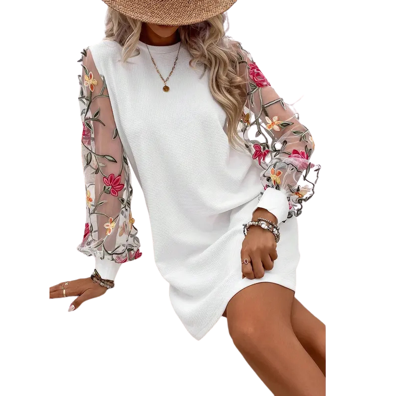 June – Floral Embroidered Bishop Sleeve Dress