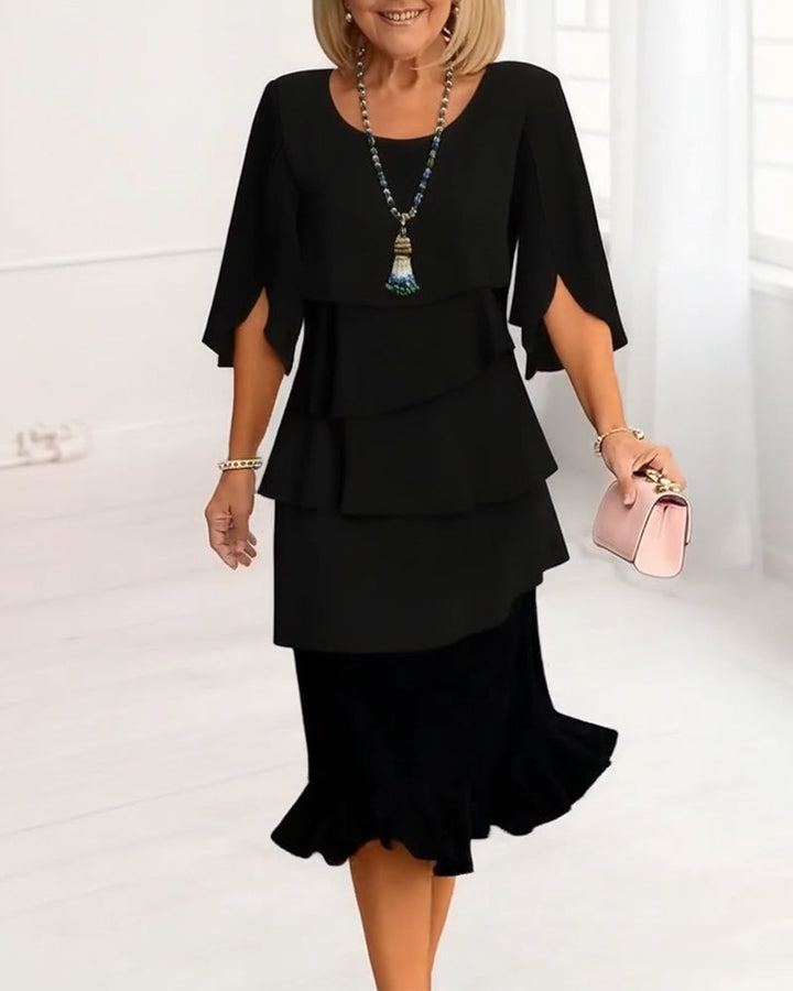 Daphne | Elegant Split-Sleeve Midi Dress