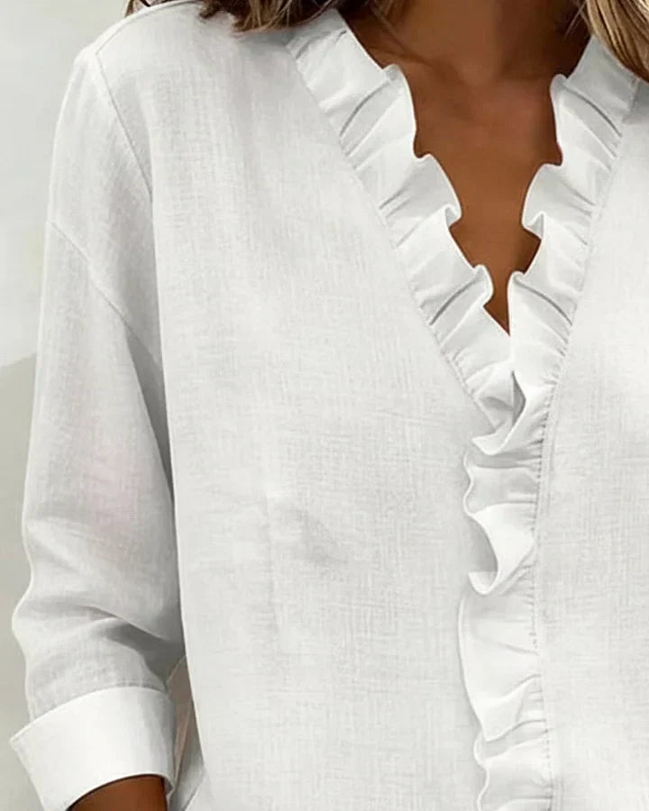 Margaux | Blouse with Ruffles, V-Neck and Long Sleeves