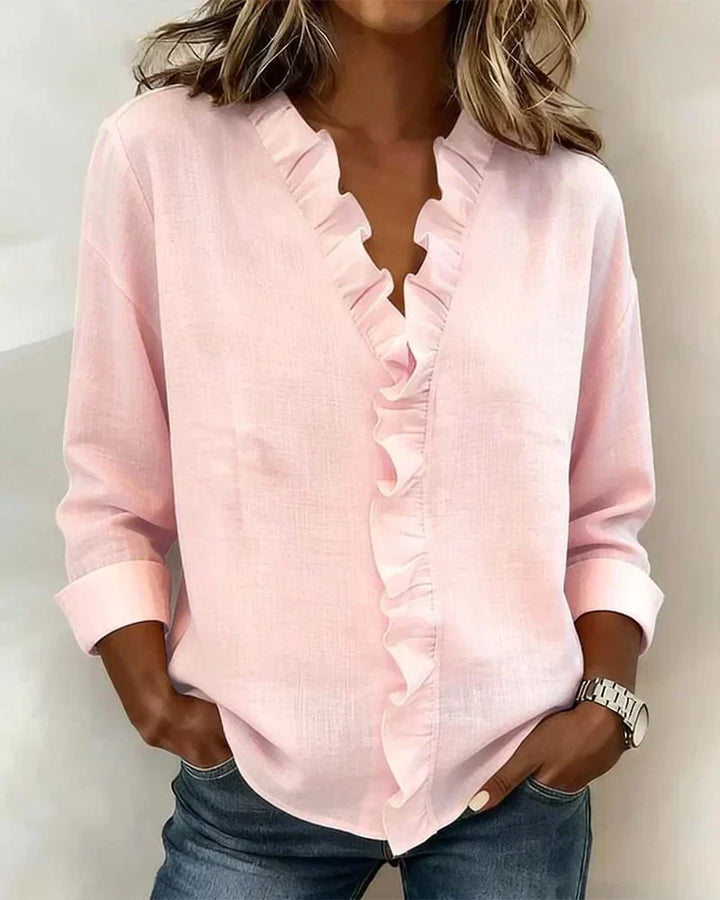 Margaux | Blouse with Ruffles, V-Neck and Long Sleeves