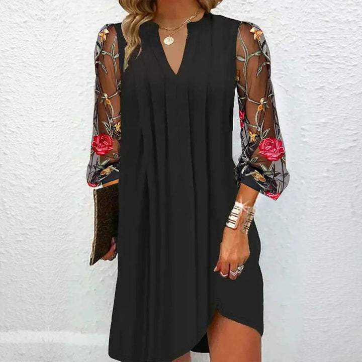 Kimmy | Elegant Dress with V-neck and Sheer Sleeves