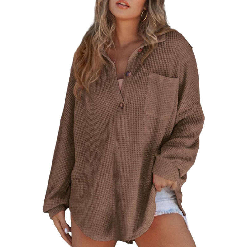 VICTORIA | Lightweight Button V-Neck Tunic Blouse