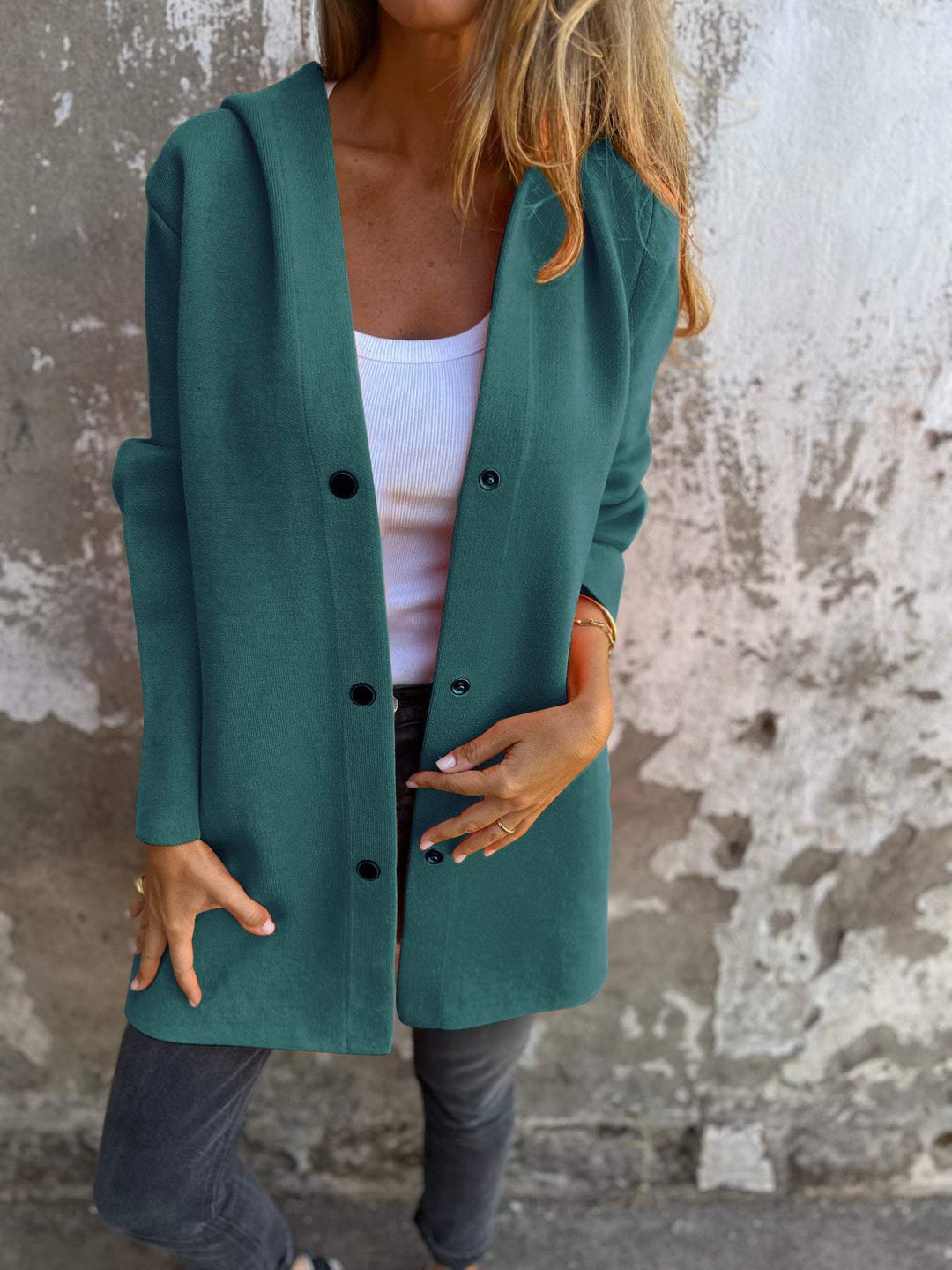 Arianna | Button-detailed Hooded Cardigan