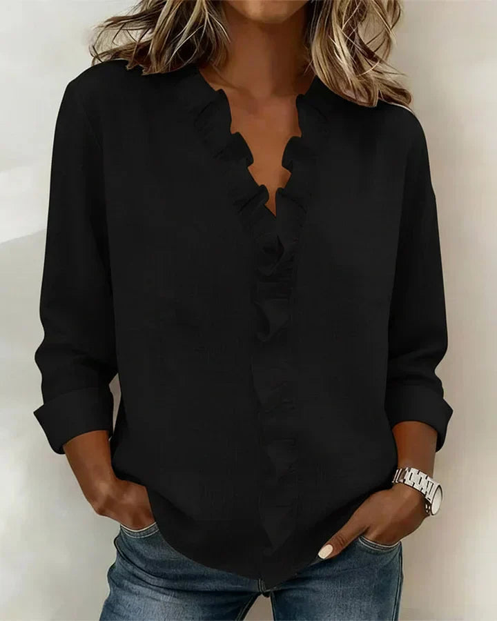 Margaux | Blouse with Ruffles, V-Neck and Long Sleeves