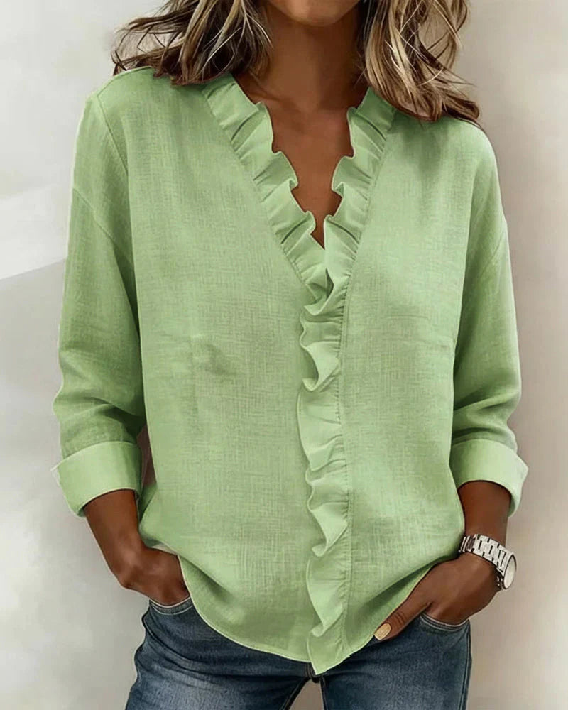 Margaux | Blouse with Ruffles, V-Neck and Long Sleeves
