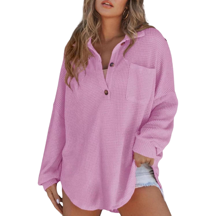 VICTORIA | Lightweight Button V-Neck Tunic Blouse