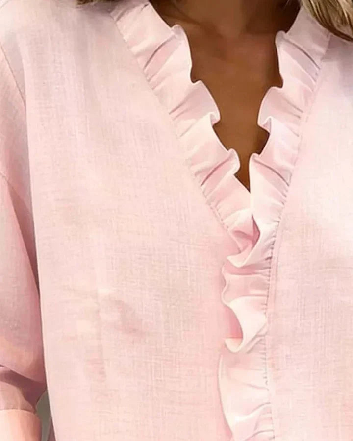 Margaux | Blouse with Ruffles, V-Neck and Long Sleeves