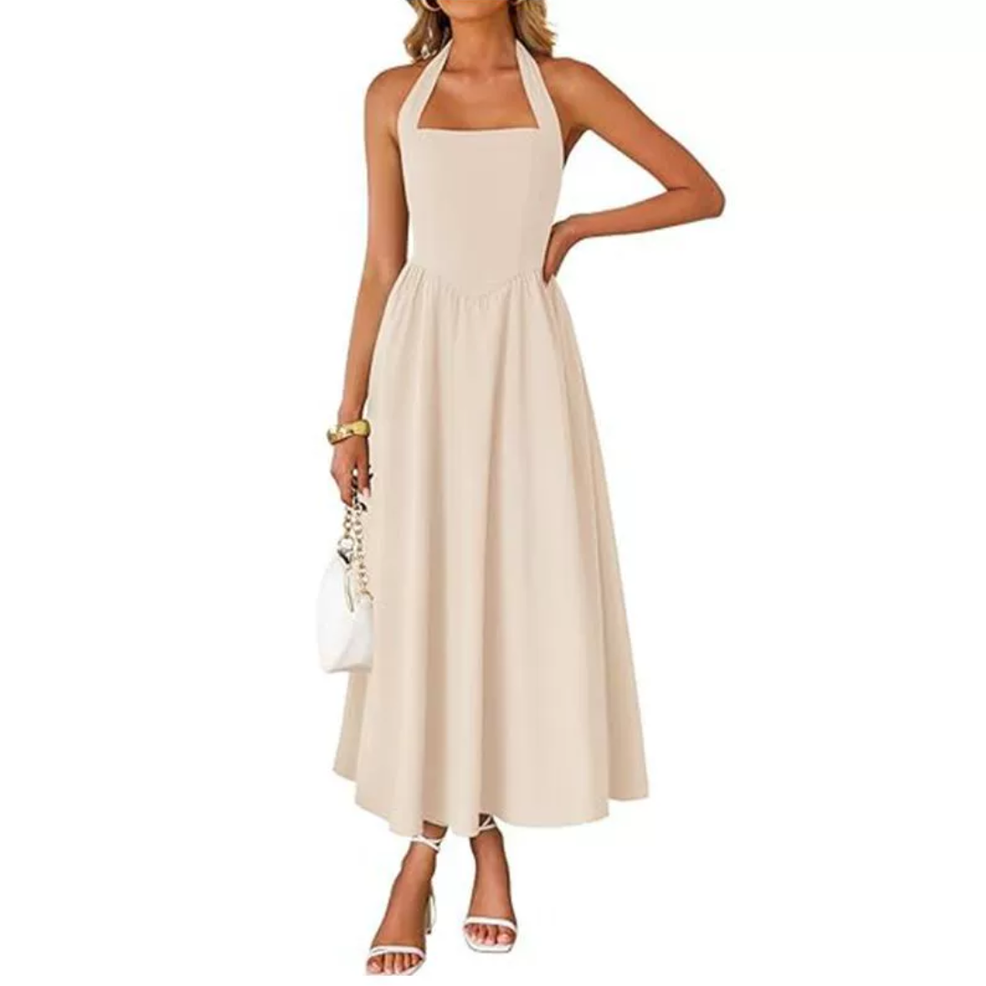 JESSA – Sleeveless Halter Ruched Pocket Dress