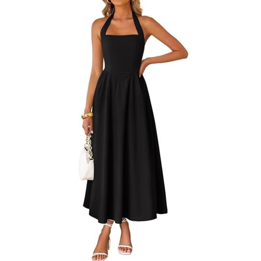 JESSA – Sleeveless Halter Ruched Pocket Dress