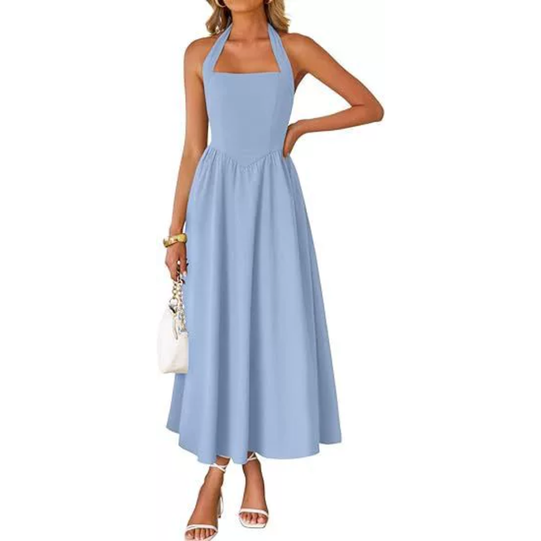 JESSA – Sleeveless Halter Ruched Pocket Dress