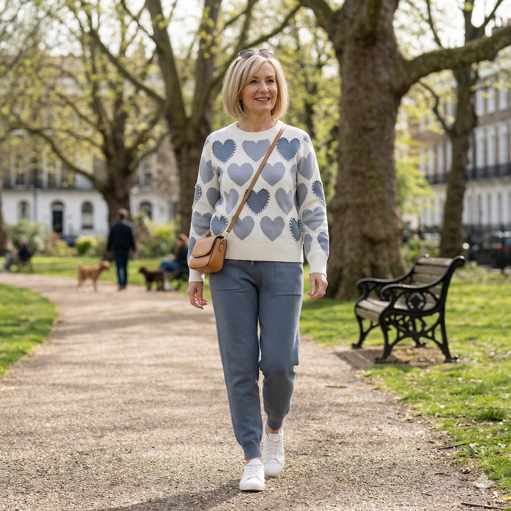 EDNA – Chic Heart Pattern Knit Two-Piece Set