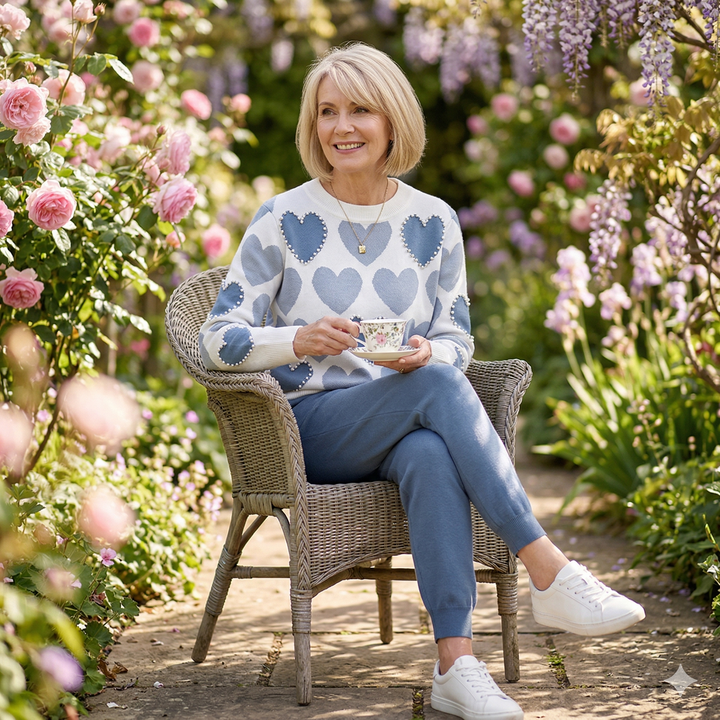 EDNA – Chic Heart Pattern Knit Two-Piece Set