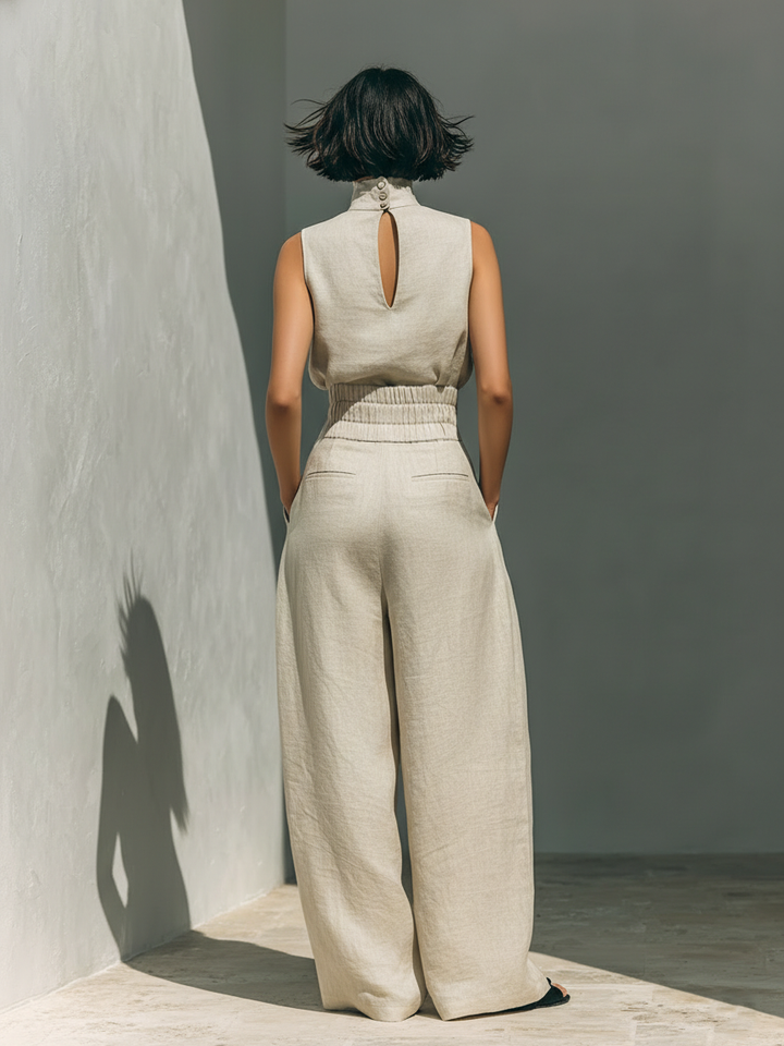 Maria - Women's Minimalist Tank Top & Wide-Leg Pants Set
