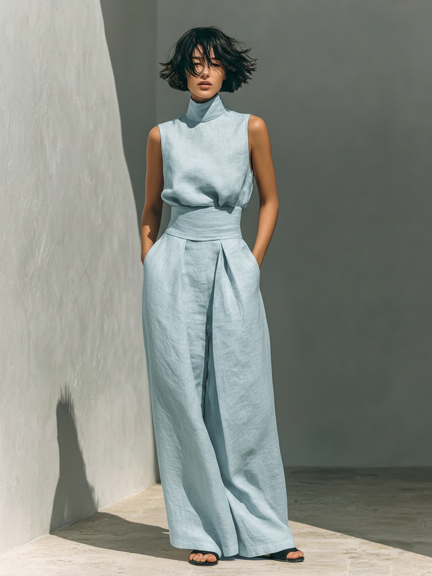 Maria - Women's Minimalist Tank Top & Wide-Leg Pants Set