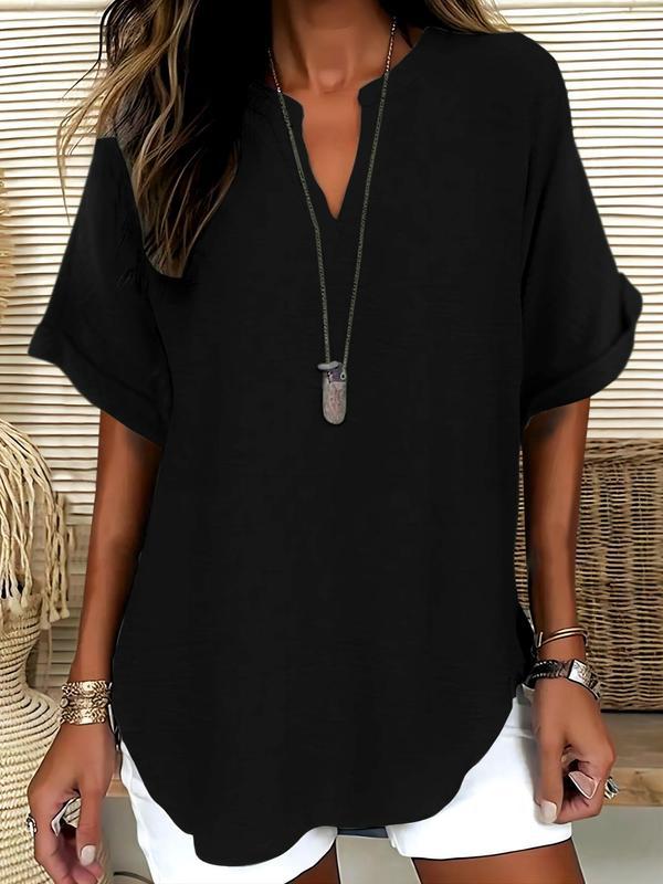 Annelie  – Casual Plain Short Sleeve Blouse