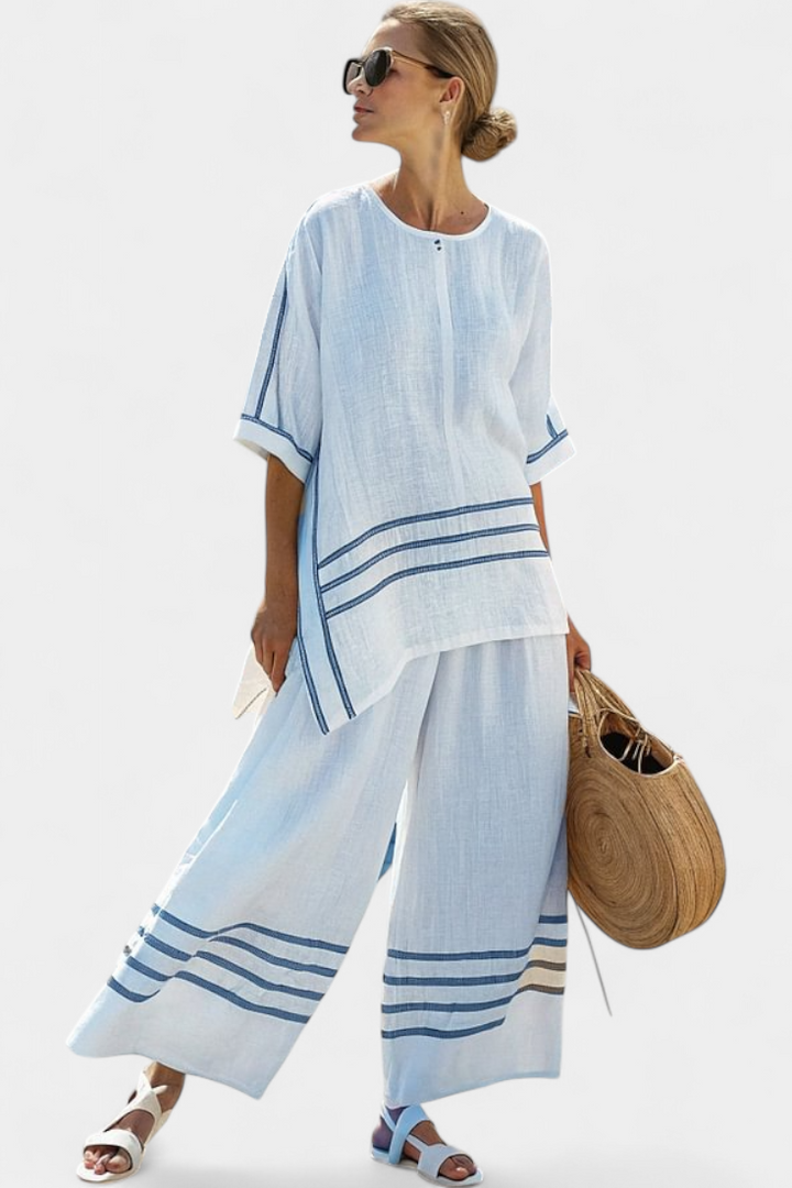 Wynric | Sophisticated Striped Asymmetrical Top & Bold Pants