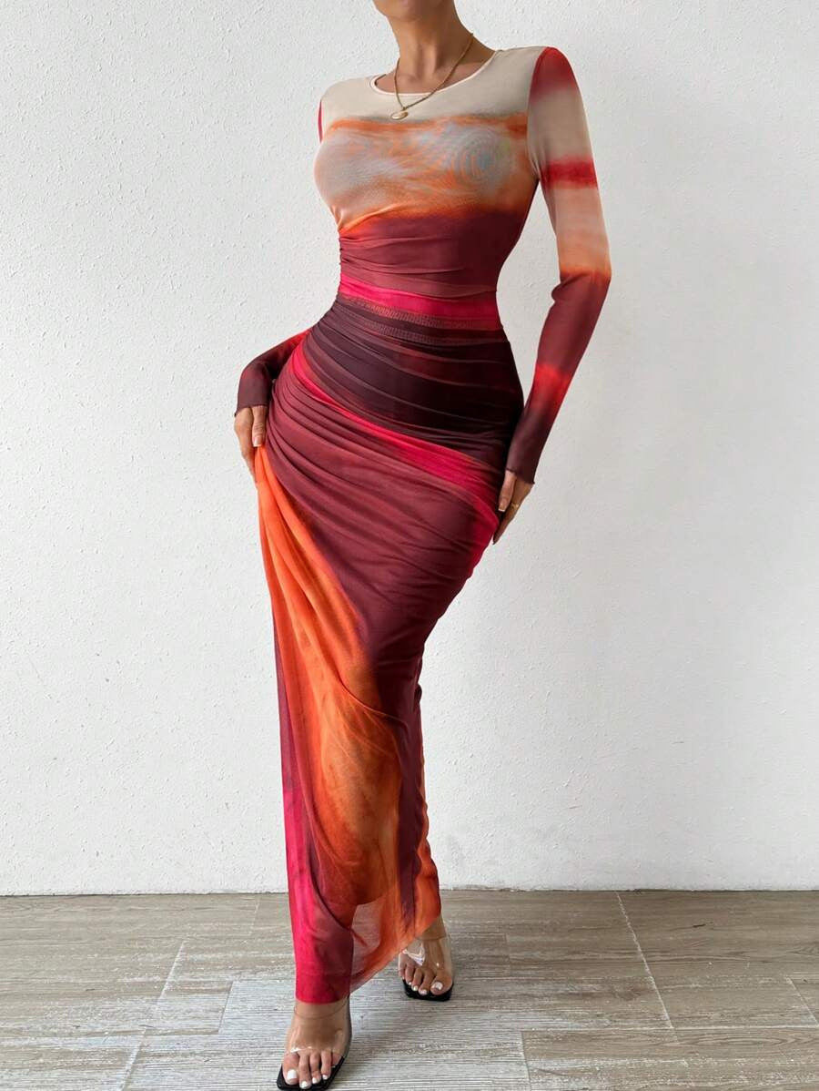 Pavlina | Long Sleeve Round Neck Bodycon Maxi Dress