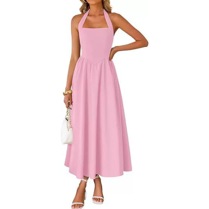 JESSA – Sleeveless Halter Ruched Pocket Dress