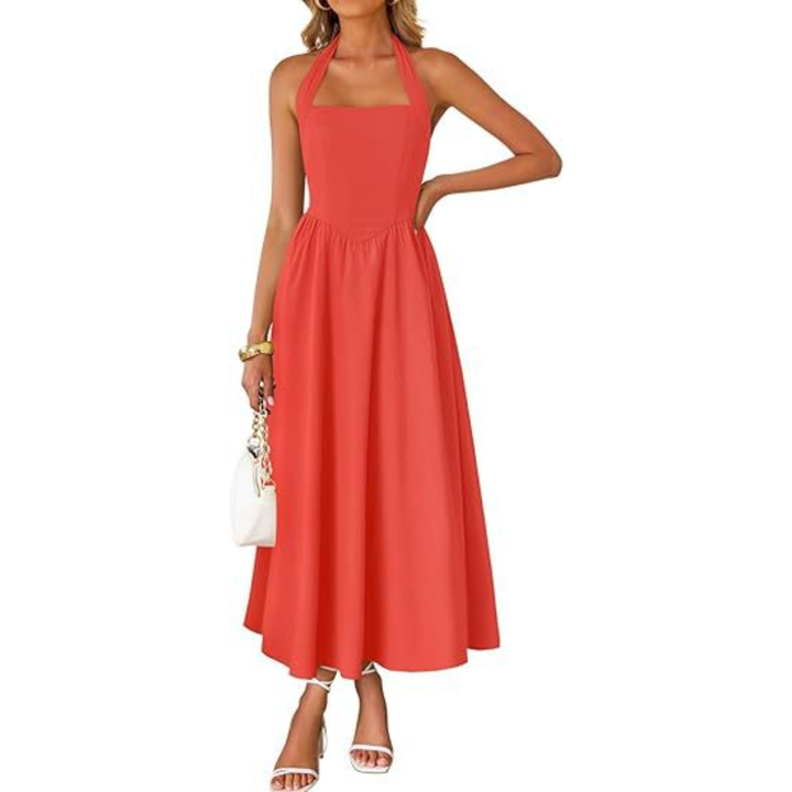 JESSA – Sleeveless Halter Ruched Pocket Dress