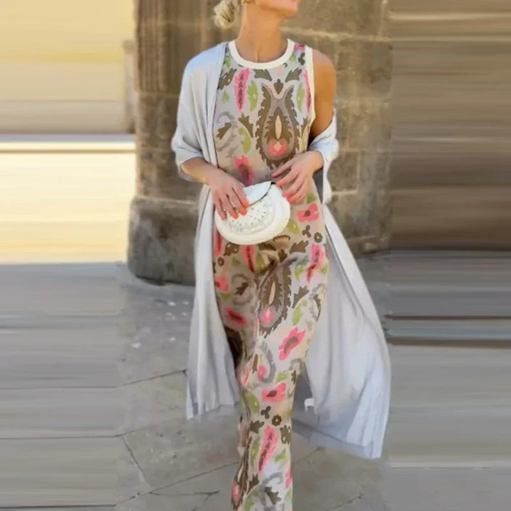 Abbie | Printed Dress & Cardigan Set