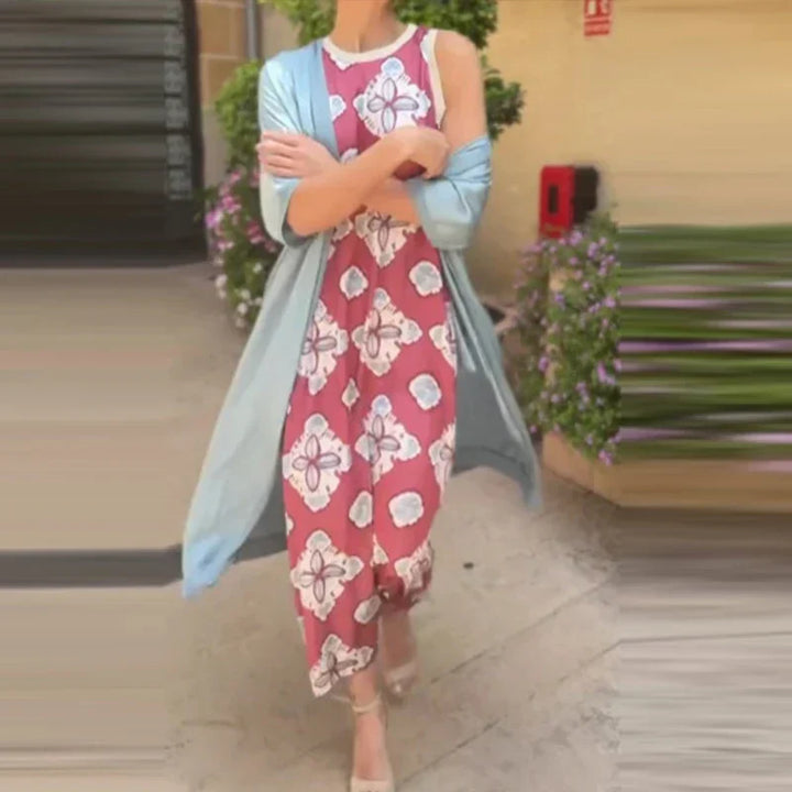 Abbie | Printed Dress & Cardigan Set