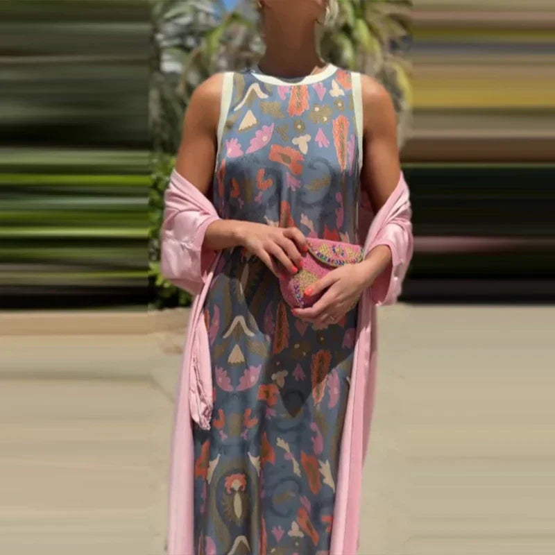 Abbie | Printed Dress & Cardigan Set