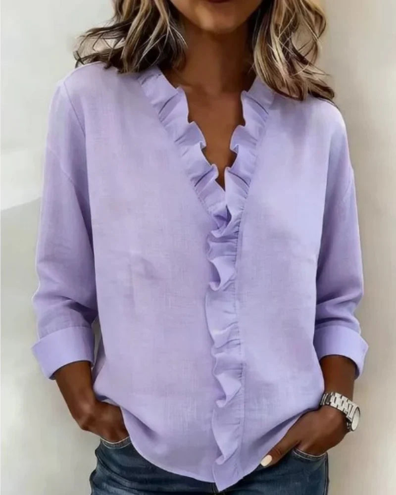 Margaux | Blouse with Ruffles, V-Neck and Long Sleeves
