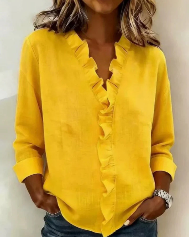 Margaux | Blouse with Ruffles, V-Neck and Long Sleeves