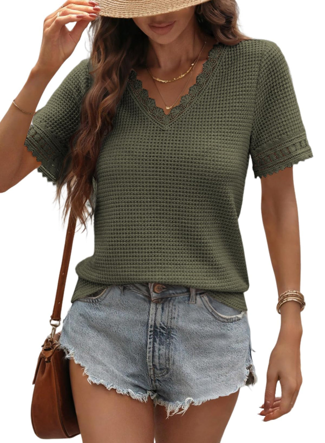 Alice | Lace Waffle V-Neck Blouse