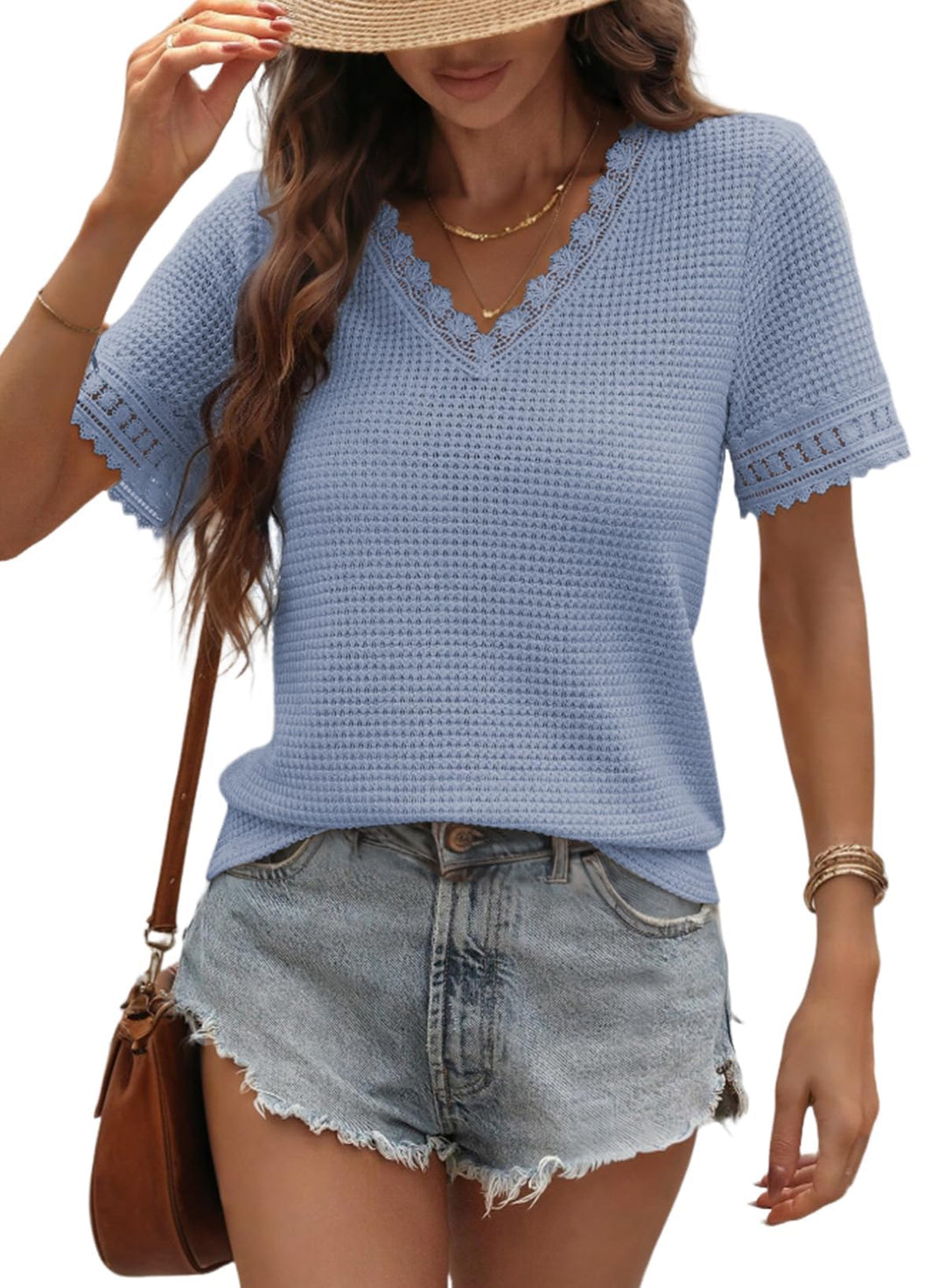 Alice | Lace Waffle V-Neck Blouse
