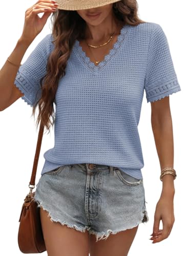 Alice | Lace Waffle V-Neck Blouse