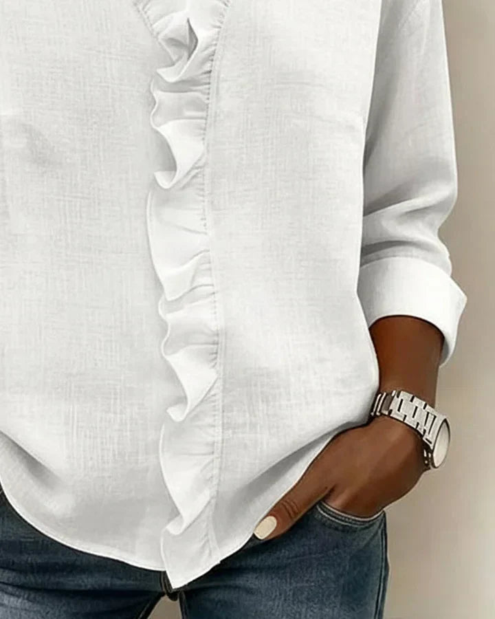 Margaux | Blouse with Ruffles, V-Neck and Long Sleeves