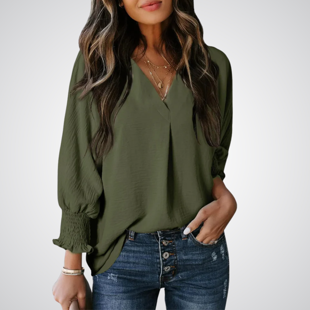 Corinne – Classic V-Neck Tunic Blouse