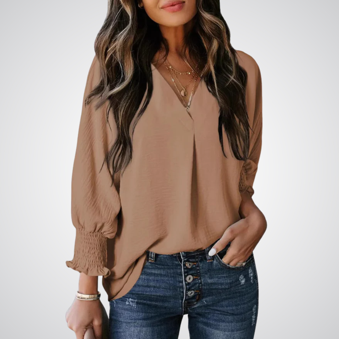 Corinne – Classic V-Neck Tunic Blouse