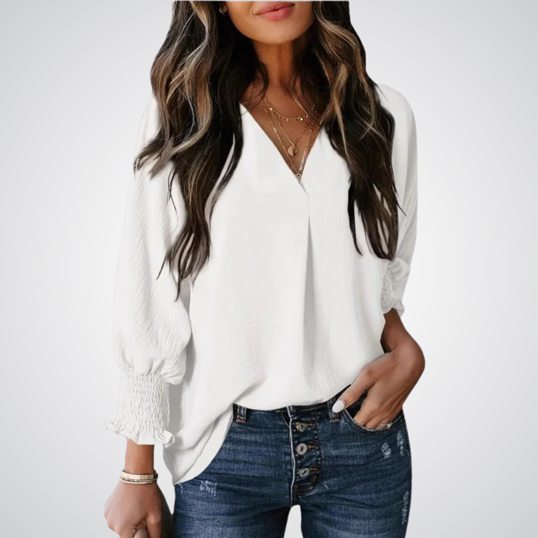 Corinne – Classic V-Neck Tunic Blouse