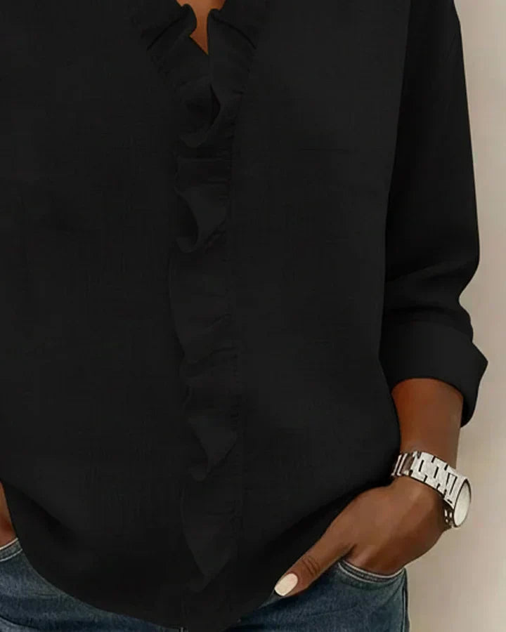 Margaux | Blouse with Ruffles, V-Neck and Long Sleeves