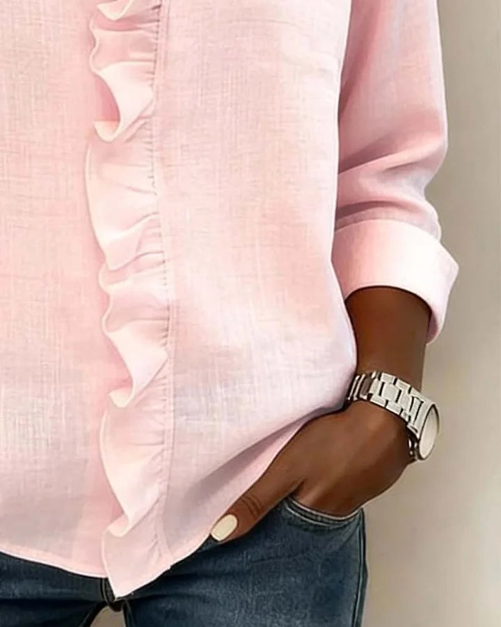 Margaux | Blouse with Ruffles, V-Neck and Long Sleeves