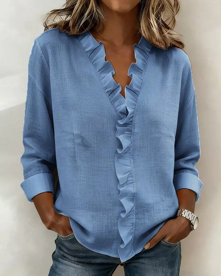 Margaux | Blouse with Ruffles, V-Neck and Long Sleeves