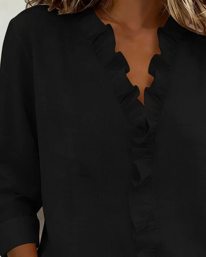 Margaux | Blouse with Ruffles, V-Neck and Long Sleeves