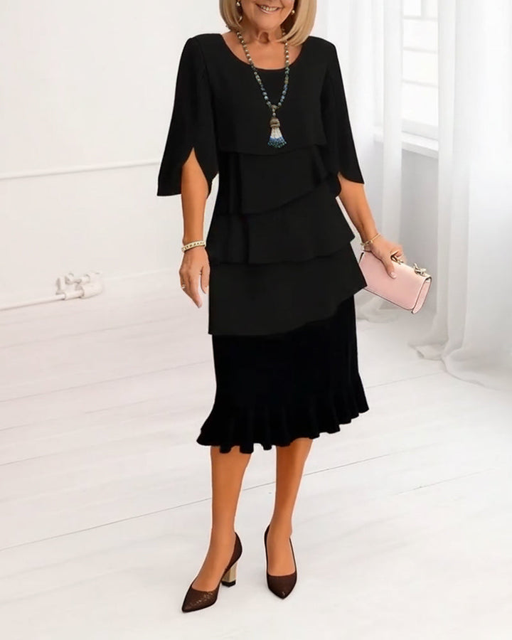 Daphne | Elegant Split-Sleeve Midi Dress
