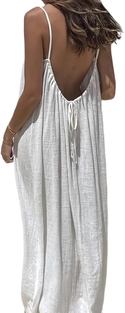Women's Solid Color Backless Cami Dress