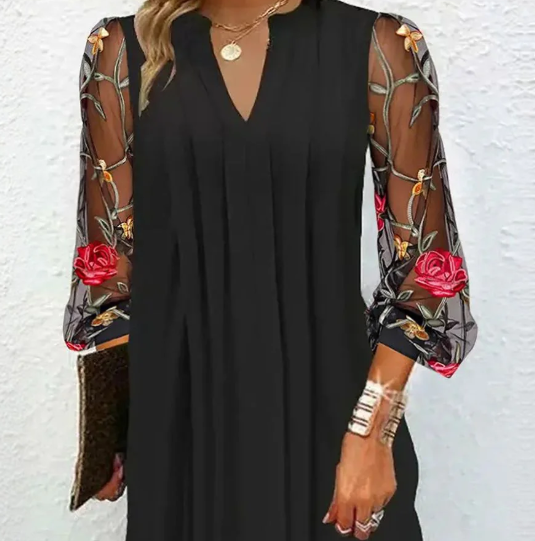 Kimmy | Elegant Dress with V-neck and Sheer Sleeves