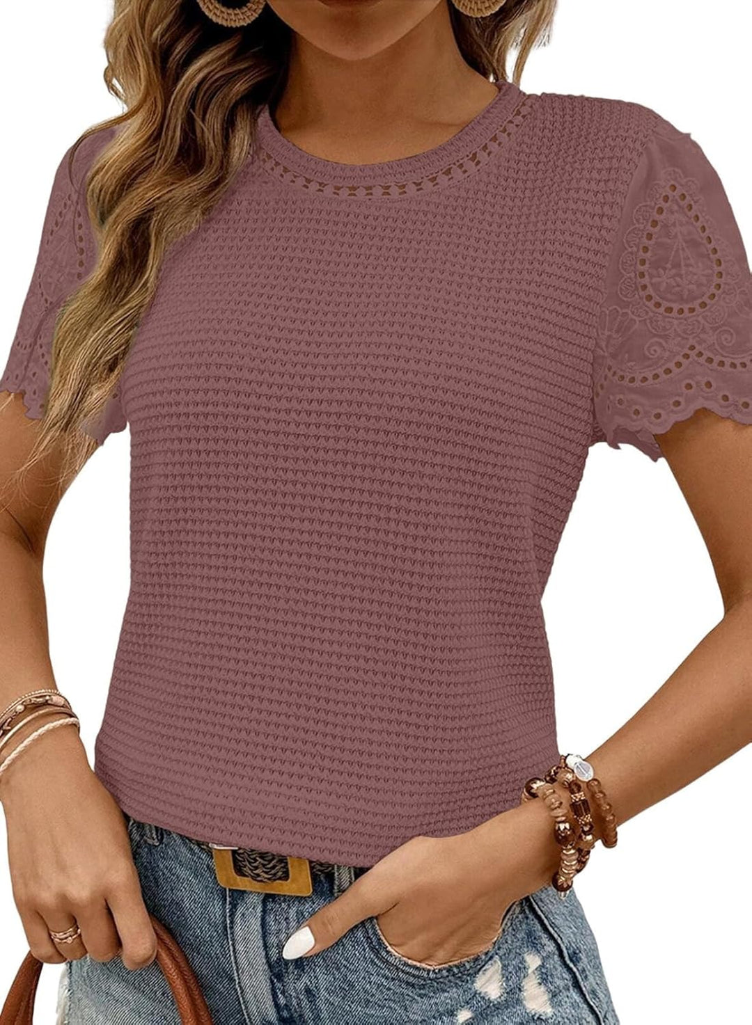 Pippa | Waffle Lotus Leaf Sleeve Top