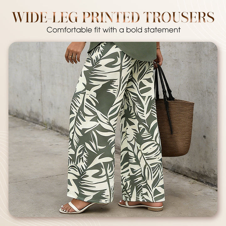 Nicola-Women's V-Neck Blouse & Printed Wide-Leg Pants Set